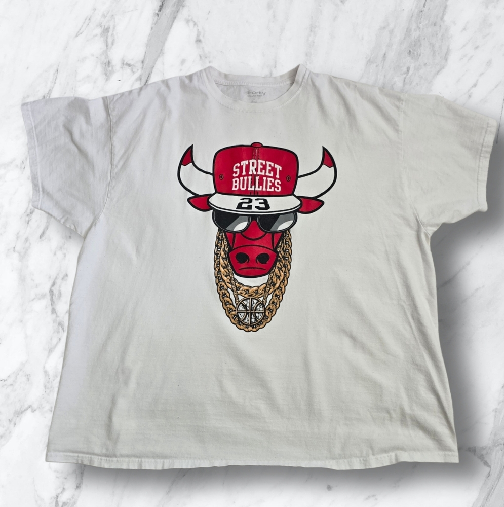 90s Inspired Chicago Bulls Street Bullies Gold Chain White‎ Graphic Tee 3XL - Picture 12 of 12